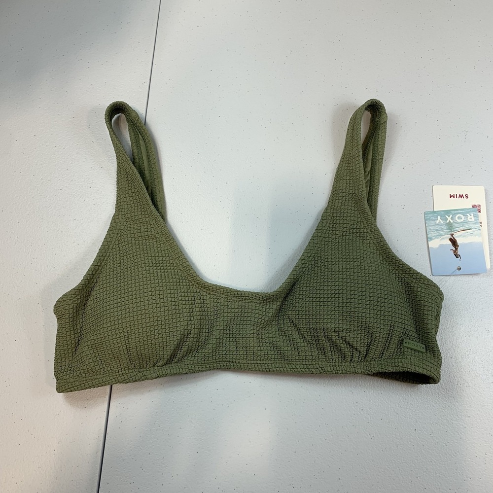 Roxy Women's Swim Bikini Top L Green Textured Athletic Essaouira‎ Bralette